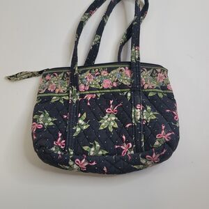 Vera Bradley New Hope Small Shoulder Bag Black Pink Ribbon Floral Quilted